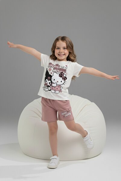 DerinHome Σετ κοντομάνικο με σορτς για κορίτσια με σχέδια Hello Kitty 6659