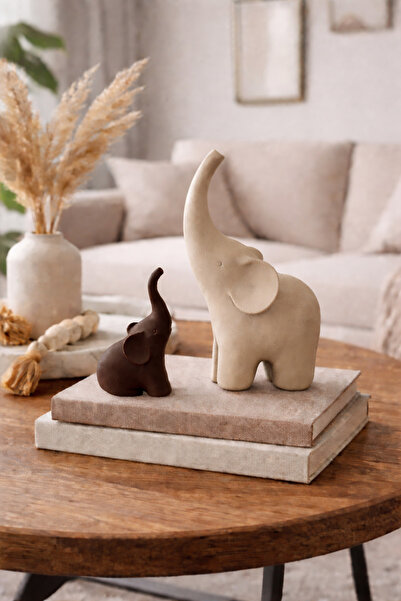 triora Sevimli Fil Figürleri İkili Set – Modern Minimal Dekor Obje 12cm yükse...