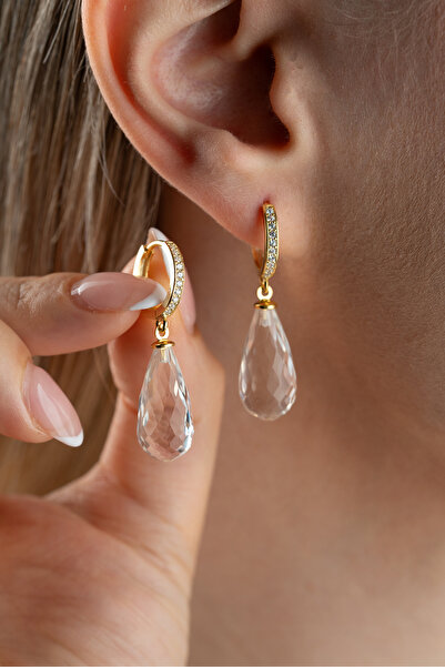 Silvano Jewelry 925 Ayar Gümüş Altın Kaplama Haklalı Taşlı Küpe