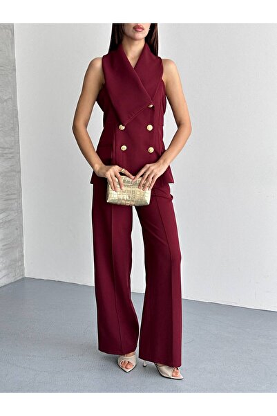 olalapasha Νέα σεζόν Σετ παντελόνι με ασύμμετρο γιακά και χρυσά κουμπιά