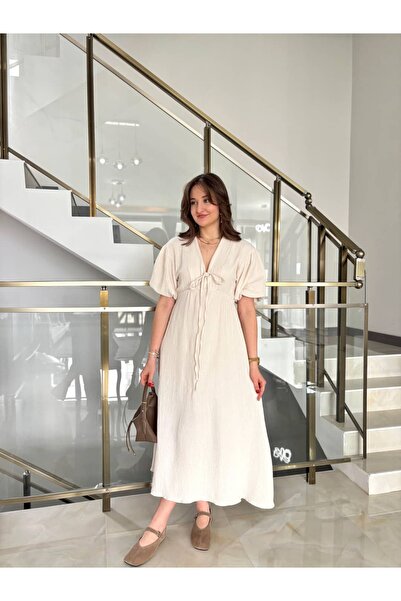 Sude Kızanlıklı Φόρεμα από ύφασμα μουσελίνας με λεπτομέρεια κορδέλας και ελασ...