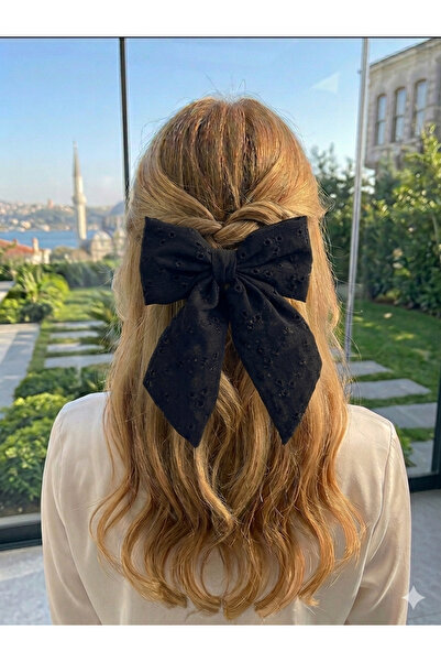 Selay Accessory مشبك شعر أسود بتصميم فيونكة - إكسسوار شعر أنيق من القماش