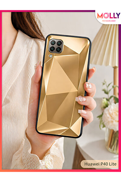 Molly Huawei P40 Lite İçin Gold Prizma Geometrik Ayna Tasarımlı Lüks Silikon ...