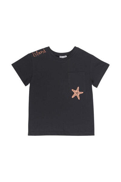 PETIT-ATELlER T-Shirt natural With Pocket Black High-Quality Fun Kids Everyda...