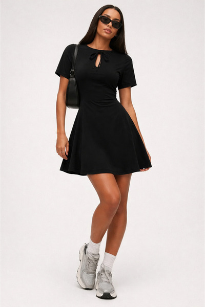 BORCKA TEKSTİL Μαύρο καλοκαιρινό, καθημερινό, άνετο και κομψό φόρεμα