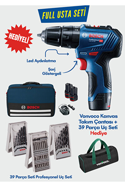 Bosch Gsb 12V 30 Çift Akülü Şarjlı Vidalama Kömürsüz Motor Gsb Profesyonel Da...