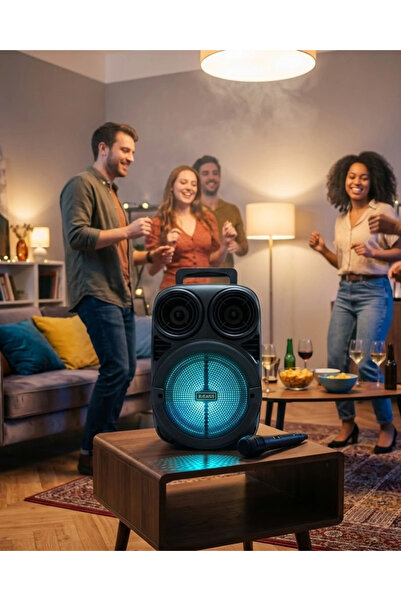 ASTRALTECH Bluetooth Taşınabilir Karaoke Hoparlör 6.5 İnç Mikrofonlu RGB Işık...