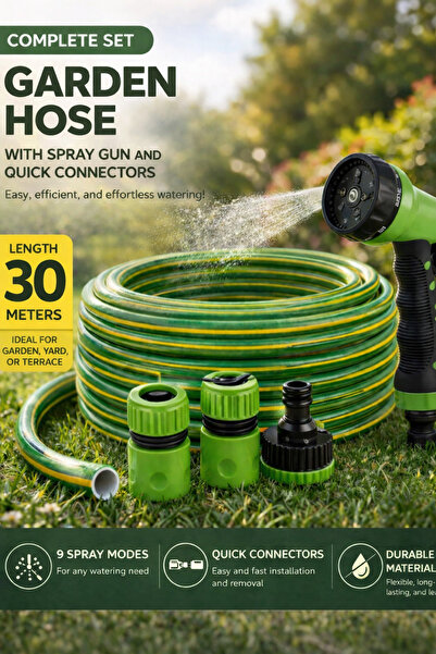 DİVO Set furtun de grădină 30m, furtun de grădină de 1/2 inch cu accesorii, d...