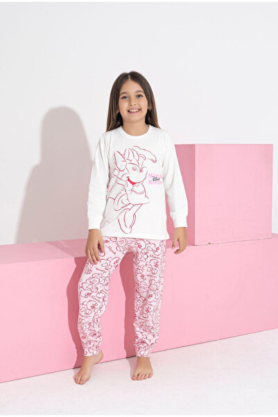 Minnie Mouse Kız Çocuk Baskılı Uzun Kollu Bej Pembe Pijama Takımı (BEDEN BİLG...