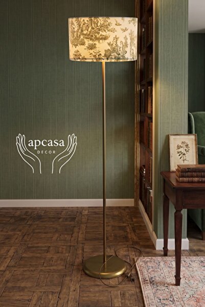 APCASADECOR Metal Eskitme GOLD Ayak Toile de Jouy Vintage Lambader Yeşil Başlık