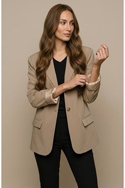 Passion Moda Evi Camel Astarlı Oversize Blazer Ceket