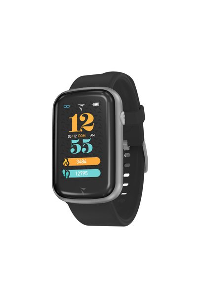 Techmade Smartwatch Steps argintiu cu curea negru, ecran 1,45”