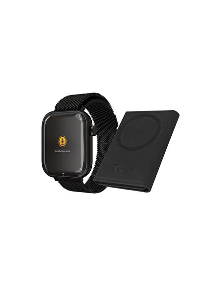 Techmade Μαύρο Smartwatch Glam με Μαύρο Πορτοφόλι, AMOLED 1.75”
