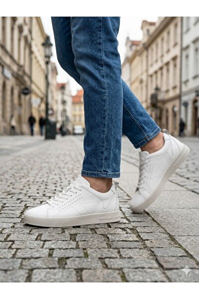 Lütfi Men's White Genuine Leather Orthopedic Sole Casual Shoes