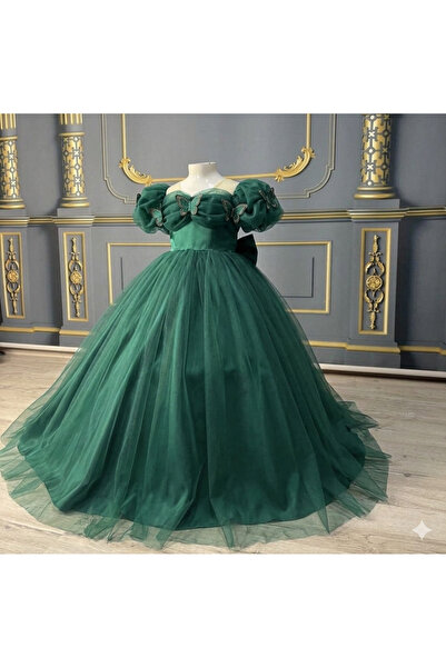 Star Kids Κοριτσίστικο Σμαραγδί Πράσινο Φόρεμα Πριγκίπισσας με Λεπτομέρεια Πε...