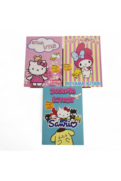 KESKİN COLOR Hello kitty 3 lü boyama kitabı seti sticker ve maske hediyeli