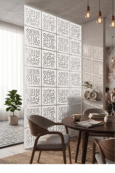 WOODDOOM Lazer Kesim Paravan, Ahşap Separatör, Oda 4'lü Panel Levha Model01 40 x 40 cm