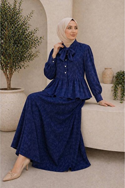 asyadabutik Γυναικείο Σετ Δύο Τεμαχίων από Ύφασμα Ζακάρ με Πλισέ Πουκάμισο κα...