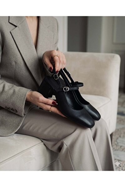 ALPELLİByAlp Γυναικεία μαύρα γνήσια δερμάτινα παπούτσια Mary Jane με ανοιχτή ...