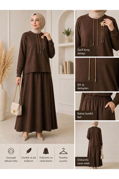 Butik minella broş detaylı pike ikili takım