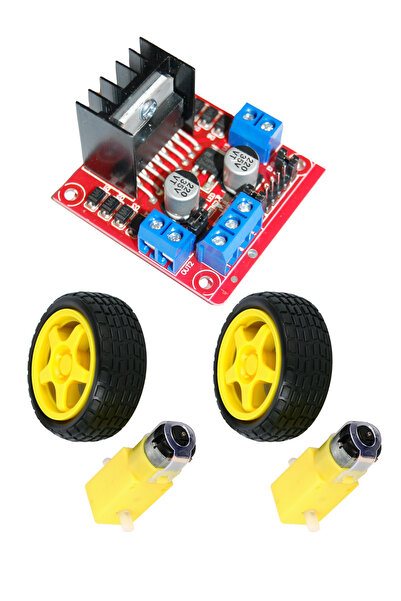 ATOLYE ELEKTRONİK L298N Motor Sürücü ve 2 adet 3-6V DC Redüktörlü Motor + Tek...