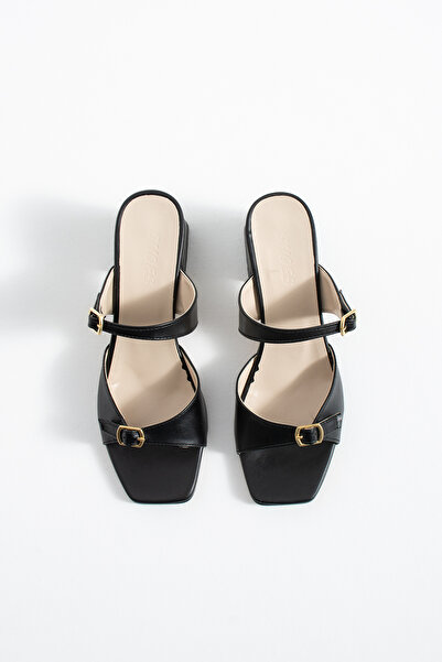 BirEylül Shoes Toka Detaylı Kare Burun Kadın Topuklu Ayakkabı 00265