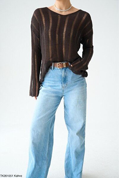 CADDELAMODA Γυναικείο πουλόβερ με διάτρητο σχέδιο Mercerized Premium