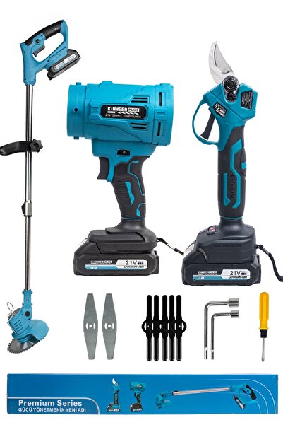 nuspower 3’lü Bahçe Seti 21V – Dal Budama Makası, Çim Biçme ve Hava Yaprak Üf...