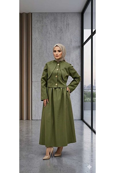 merve ada design Women's Premium Gold Buttoned Skirt Suit