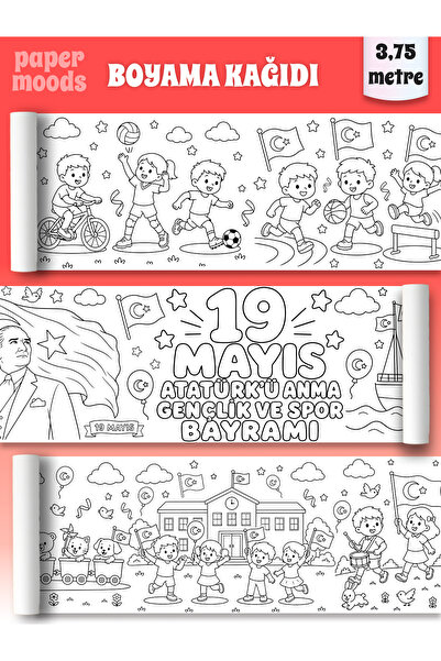 papermoods 19 Mayıs Temalı 3,75 Metre Rulo Boyama Kağıdı - Çocuklar Için Eğit...