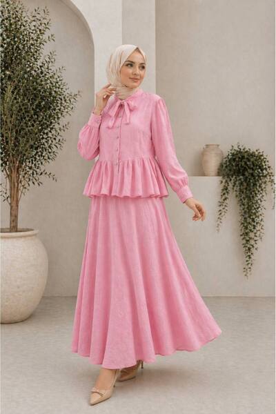 asyadabutik Γυναικείο Σετ Δύο Τεμαχίων από Ύφασμα Ζακάρ με Πλισέ Πουκάμισο κα...