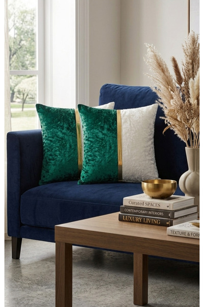 DAHABELLA LUXE HOME مجموعة من 2 غطاء وسادة فاخر من المخمل المزخرف باللونين ال...