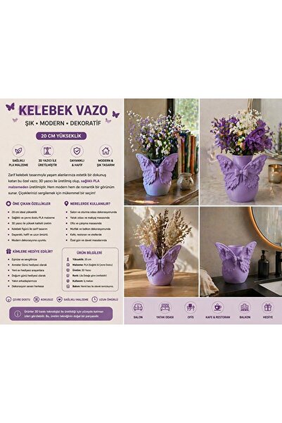 3DBoyuthane Figürlü Dekoratif Vazo 20 cm – 3D Baskı Modern Çiçeklik