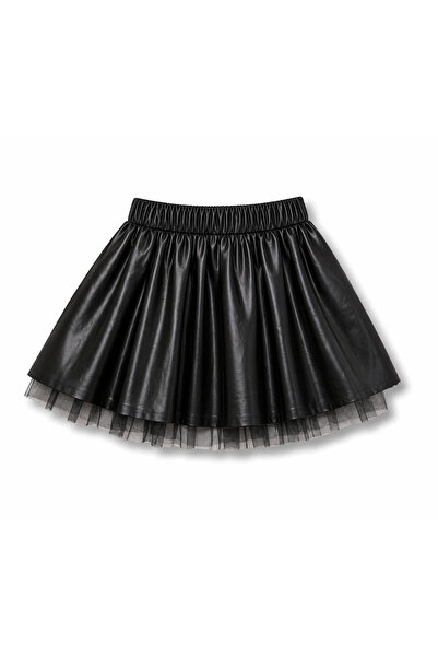 HER ŞEY NOTA www.herseynota.com Κοριτσίστικη μαύρη δερμάτινη φούστα με λεπτομ...