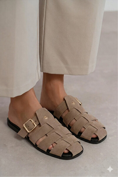 Cochines Γυναικείες παντόφλες Honey Rome Beige από γνήσιο καστόρι με λεπτομέρ...