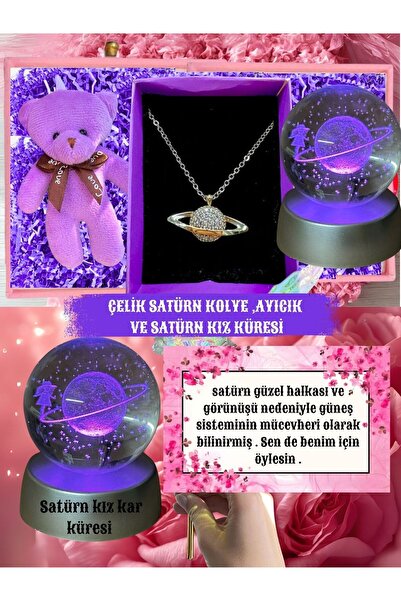Le Manolia Accessories kararmaz çelik satürn kolye ve 3d renk değiştiren satü...