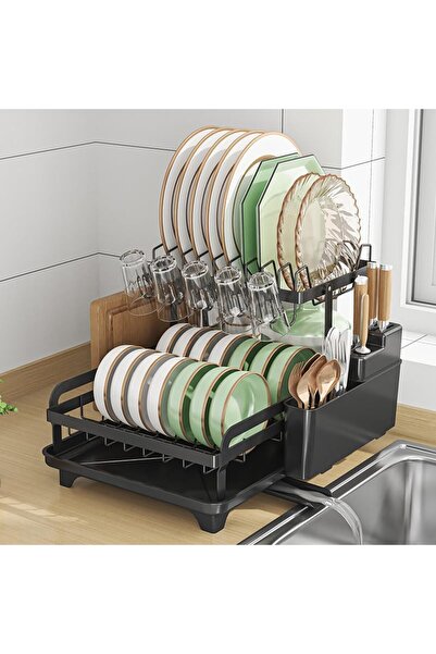 Arabest 2 Tier Dish Drying Rack,Kitchen Large Capacity Dish Drainer,Auto Drai...