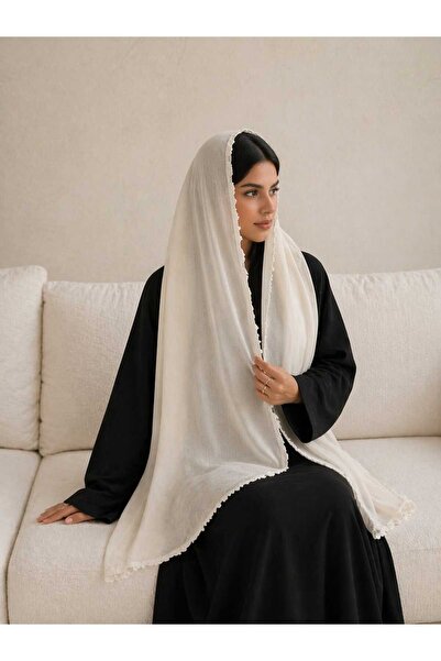 Veil Designer طرحة اوف وايت تركي بشغل اويه تطريز يدوي علي ثلاثة اطراف بقماش ب...