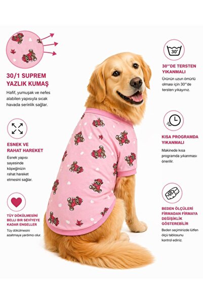 DOGİ&DOG Büyük Irk Pink Bear Yazlık Köpek T-Shirt Köpek Kıyafeti (11-45KG)