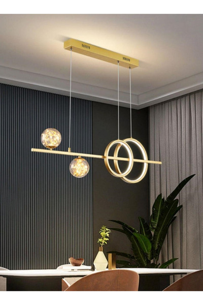 EqiEch Modern Minimalist Gold LED Pendant Light, Adjustable Height Hanging La...