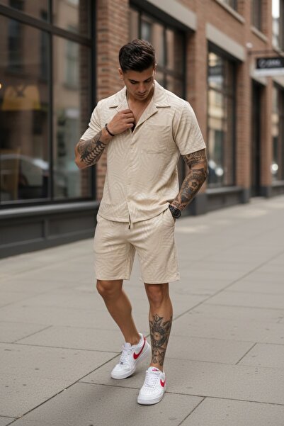 dehaine Ανδρικό καλοκαιρινό σετ, πουκάμισο + σορτς, ανδρική φόρμα 3176