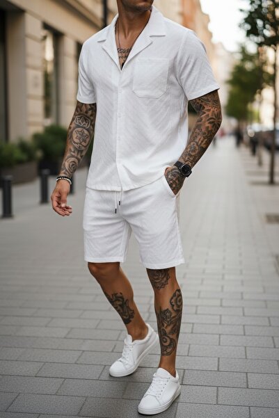 dehaine Ανδρικό καλοκαιρινό σετ, πουκάμισο + σορτς, ανδρική φόρμα 3175