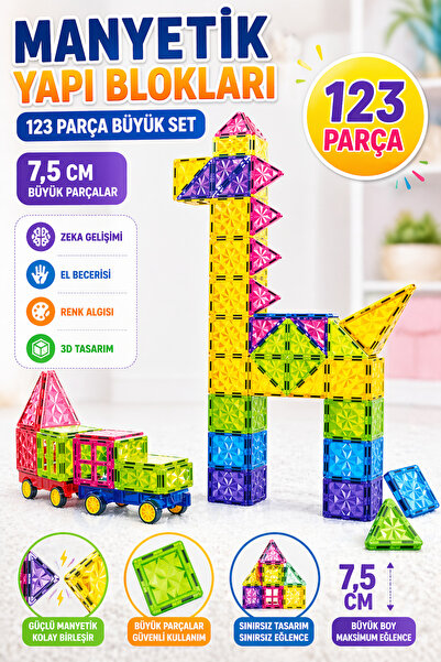 YILDIRIM OYUNCAK Eğitici Manyetik Yapı Blokları 123 Parça 7,5 cm – STEAM Zeka...