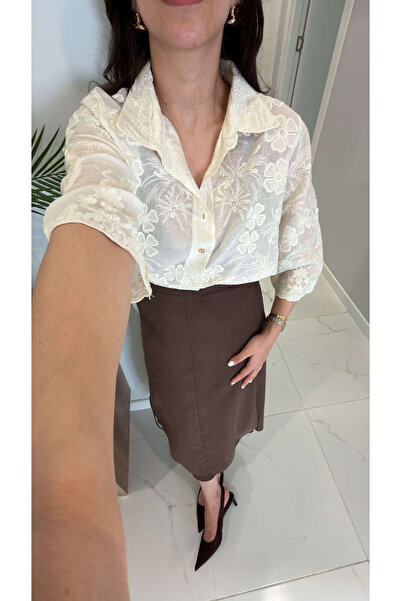 BİRCANÇİL Εισαγόμενο πουκάμισο Kitors Cream Clover με λεπτομέρειες χειροποίητ...