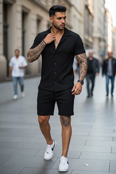 dehaine Ανδρικό καλοκαιρινό σετ, πουκάμισο + σορτς, ανδρική φόρμα 3170