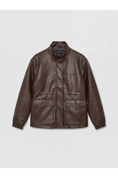 LC Waikiki Mock Neck Leather Look Women's Jacket