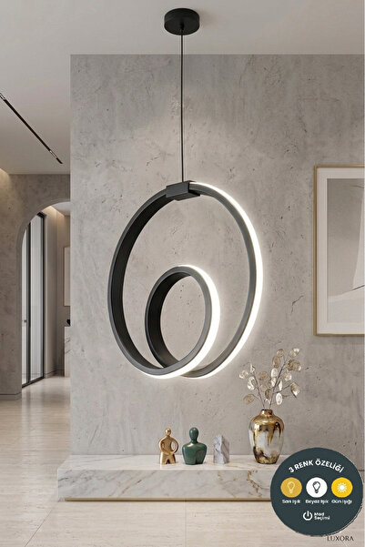 Lzy Avize Store Orjin Siyah Modern Çember Led Sarkıt Avize 3 Renkli Şık Antre...