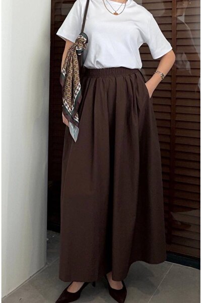Mzr Collection KADIN UZUN PLİSELİ MAXİ BOY POPLİN ETEK