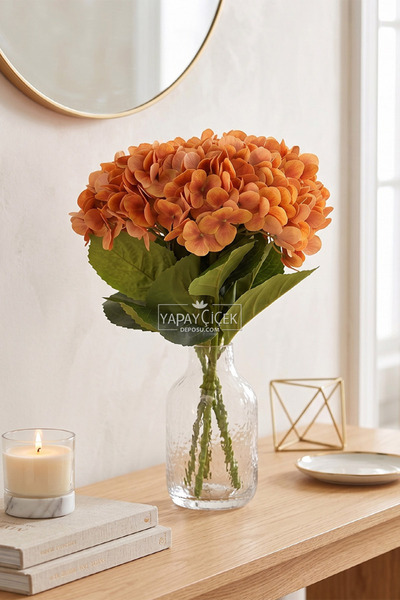 Artificial Flower Serene Wet Hydrangea Branch 68 cm Orange