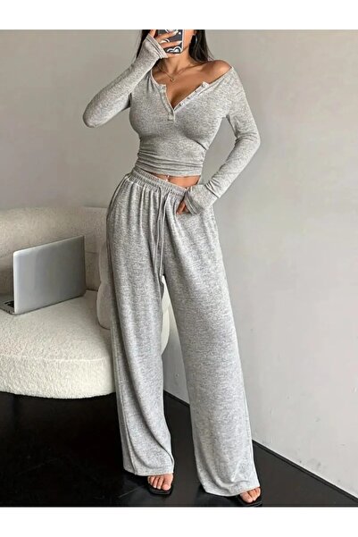 CAONNES Γυναικείο γκρι παντελόνι φόρμας - Με δέσιμο στη μέση, κατάλληλο για κ...